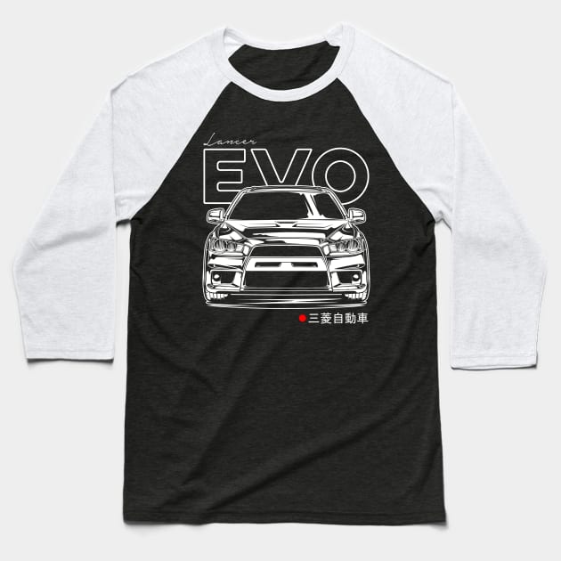 Lancer Evolution X (White Print) Baseball T-Shirt by idrdesign